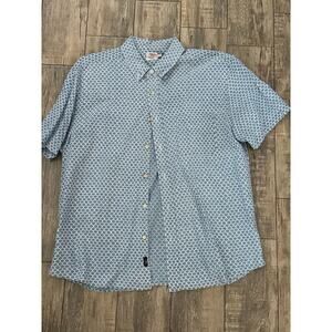 Faherty Men's Blue Fishscale Print Button Up Short Sleeves Shirt Size L